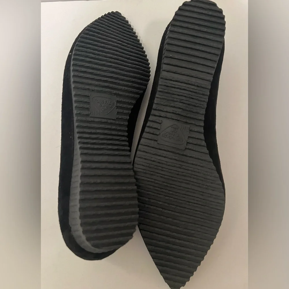 VTG Kork-Ease Deadstock Black Suede Ballet Flats Cross Straps 8.5M